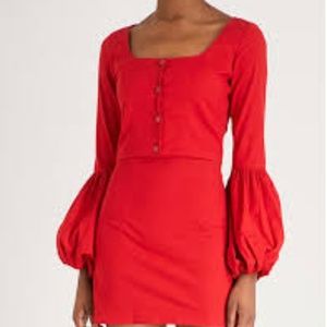 STAUD Monica stretch-cotton poplin red top + skirt NWOT